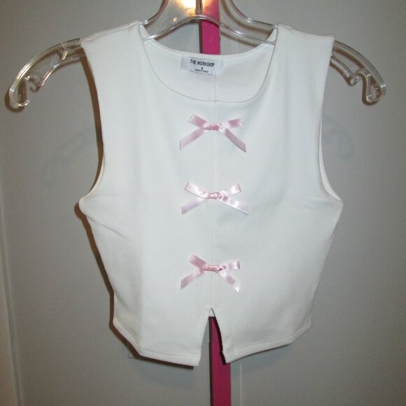 Anthropologie Bow Embellished Ribbed Crop Tank Sz S NWT - Picture 5 of 7